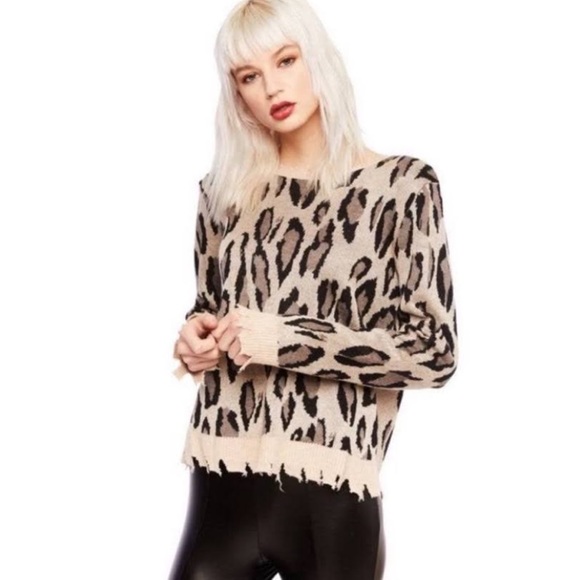 FATE 🌈 Distressed Leopard Print Sweater in Taupe & Black from Anthropologie - Picture 14 of 16